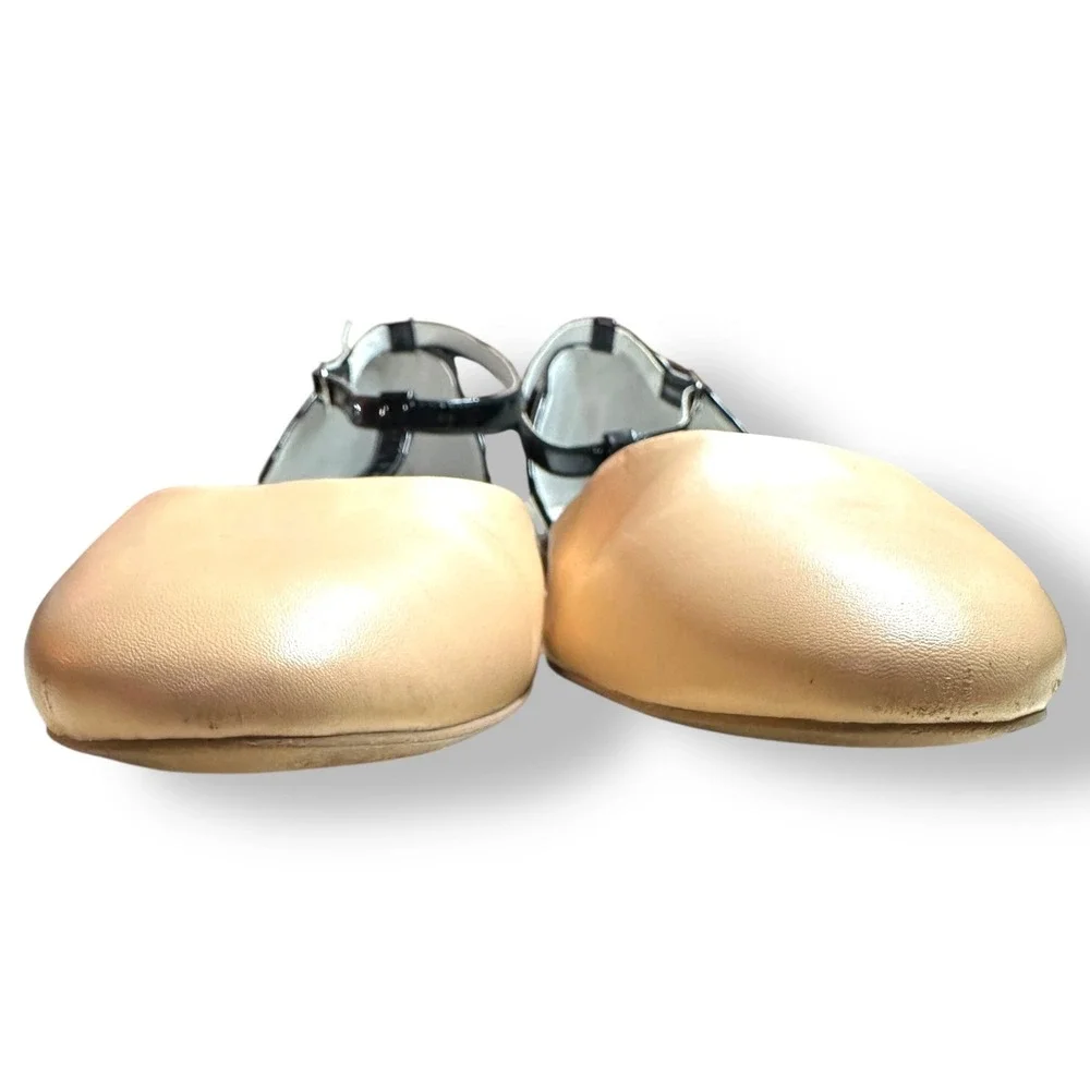 Shoes of Prey Women's Tan Black‎ Patent Leather T Strap Ballet Flats Size 11.5 W